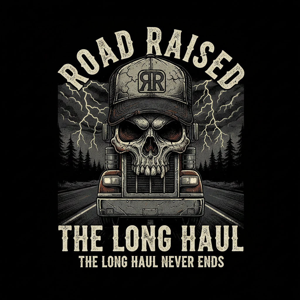 Road Raised The Long Haul tee back print skull semi truck