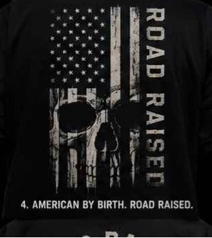 American by Birth Road Raised tee back print